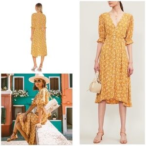 NWT Faithfull The Brand Rafa Saffron Delphine Floral  Cottagecore Shirt Dress 4 